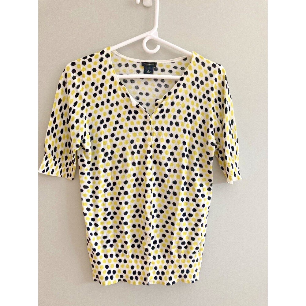 Ann Taylor Womens Short Sleeve Button Up Cardigan Lightweight Polkadot, Medium